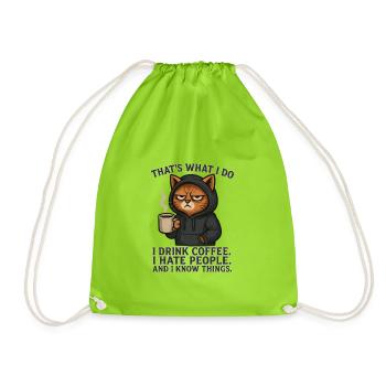 Cool Cat That's What I Do Coffee - Drawstring Bag - neon green - Front