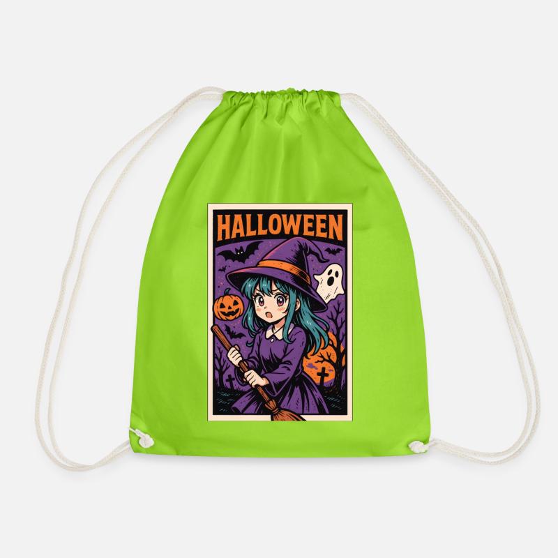 Classic Halloween - Witch - Drawstring Bag - neon green