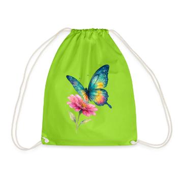 Bunter Schmetterling und Blüte - Turnbeutel - Neongrün - Vorne