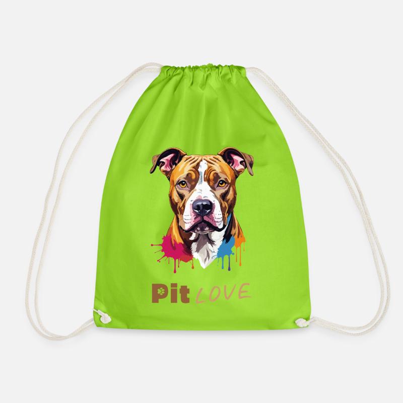 Pit LOVE: Bunte Pitbull-Illustration/Portrait - Turnbeutel - Neongrün