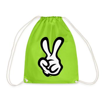 Victory Hand Sign (Left Hand / POS / 2C) - Drawstring Bag - neon green - Front