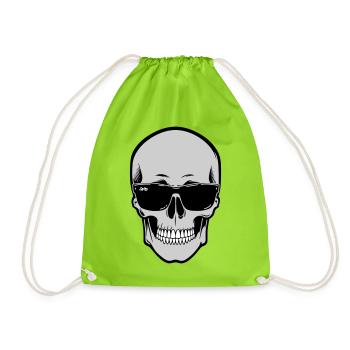 Skull with Sunglasses Graphic - Drawstring Bag - neon green - Front