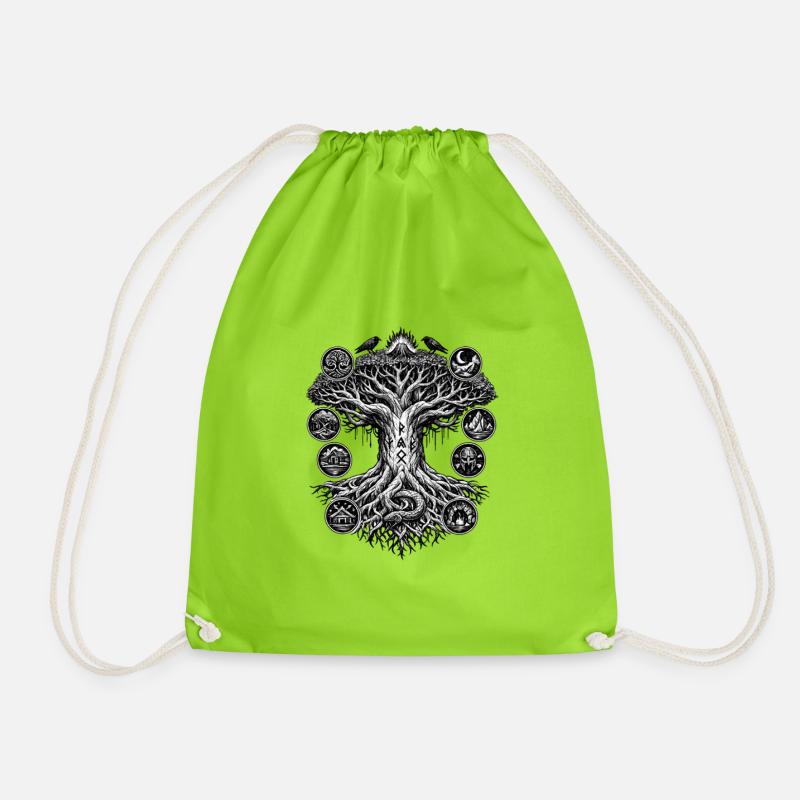 Yggdrasil-Lebensbaum-Wikinger-Design - Turnbeutel - Neongrün