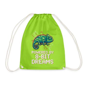 Powered 8-Bit Dreams – Pixel Chameleon - Drawstring Bag - neon green - Front