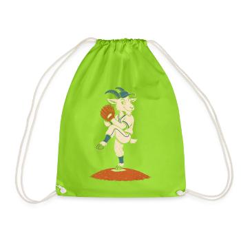 Baseball Pitcher Ziege auf dem Hügel Ballspieler - Turnbeutel - Neongrün - Vorne
