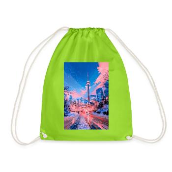 Neon-Schnee-Stadtlandschaft - Turnbeutel - Neongrün - Vorne