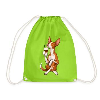 Podenco Ibicenco mit Latte Macchiato - Turnbeutel - Neongrün - Vorne