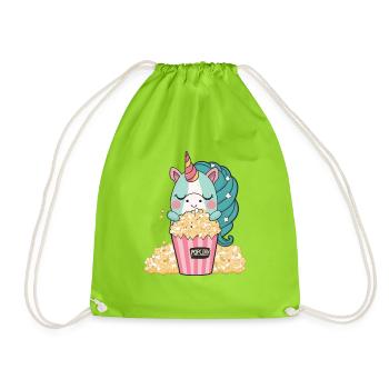 Une licorne colorée et mignonne mange un délicieux maïs soufflé au beurre - Sac de sport léger - vert néon - Devant