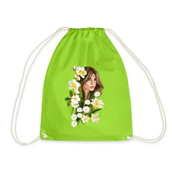 BELIA Illustration Femme aux fleurs blanches - Sac de sport léger - vert néon - Devant