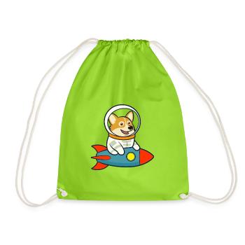 Corgi space on rocket - Drawstring Bag - neon green - Front