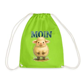 Moin Schäfchen Süßes Schaf Baby Kinder Norddeutsch - Turnbeutel - Neongrün - Vorne