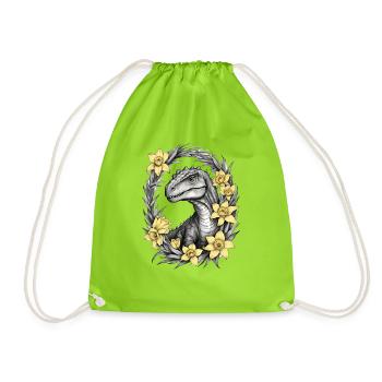 Trex Dinosaur Daffodils - Drawstring Bag - neon green - Front