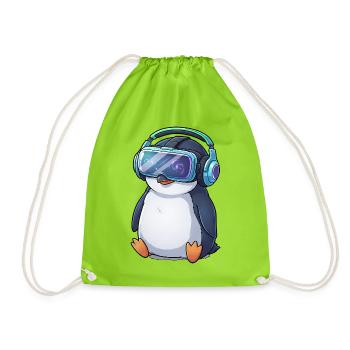 Dessin animé mignon Pingouin Gamer Gamer Réalité virtuelle - Sac de sport léger - vert néon - Devant