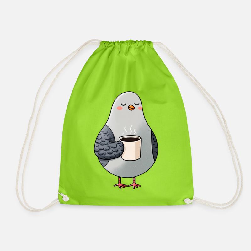 Cozy Pigeon Coffee Moment - Turnbeutel - Neongrün