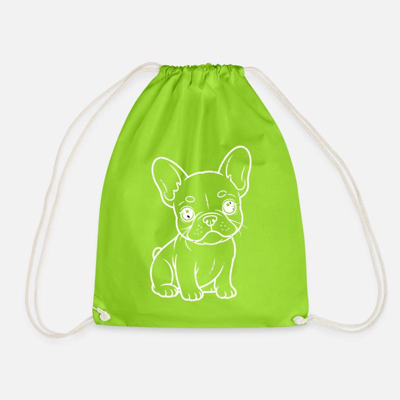French Bulldog Line Drawing - Drawstring Bag - neon green