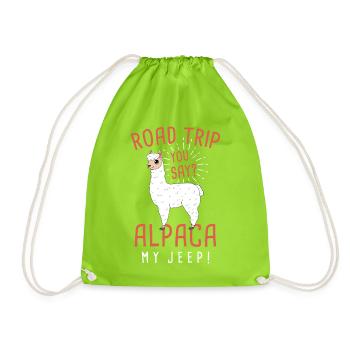 Alpaca My Jeep Funny Road Trip Alpaca Pun Design - Drawstring Bag - neon green - Front
