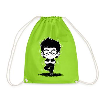 Black and White Zen Yoga Meditation Student - Drawstring Bag - neon green - Front