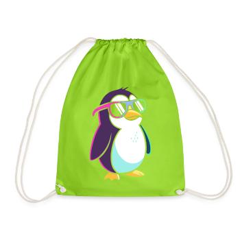Pinguin Neon Coole Bunte Brillen - Turnbeutel - Neongrün - Vorne