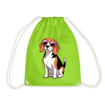 Beagle Dog Wearing Shades - Drawstring Bag - neon green - Front