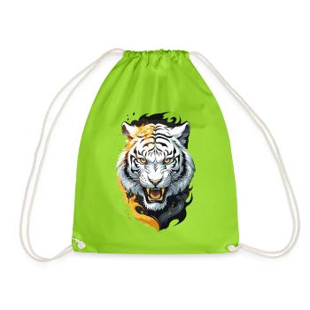Flammen-Tiger Weißer Krieger - Turnbeutel - Neongrün - Vorne