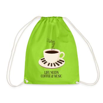 Kaffee, Musik und Klavier - Turnbeutel - Neongrün - Vorne