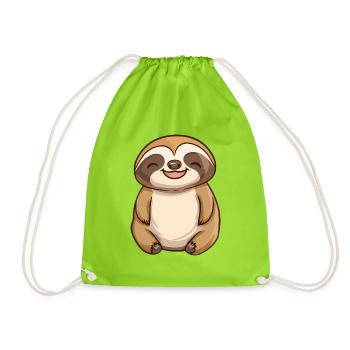 Cute Relaxed Happy Sloth - Adorable Cartoon Design - Drawstring Bag - neon green - Front