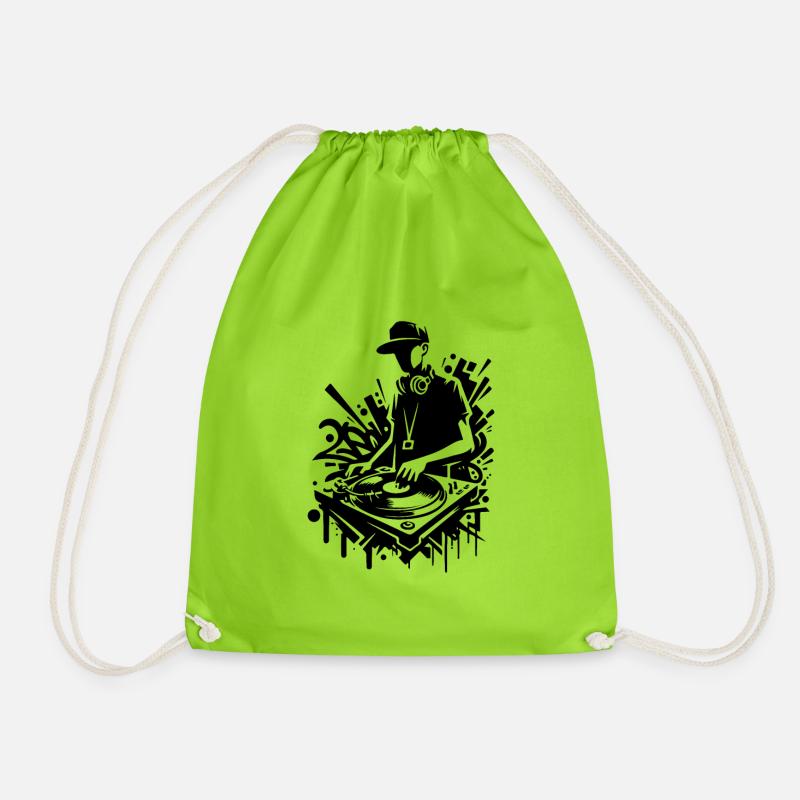 HiP HoP DJ with Graffiti - Drawstring Bag - neon green