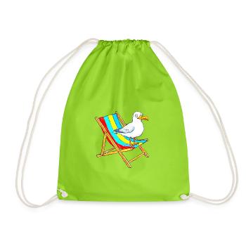 Seagull on colorful beach chair - Drawstring Bag - neon green - Front
