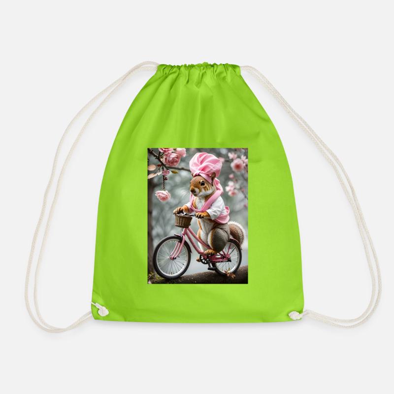 Squirrel on a bicycle - Drawstring Bag - neon green
