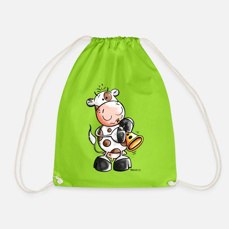 Cow with trumpet - Drawstring Bag - neon green