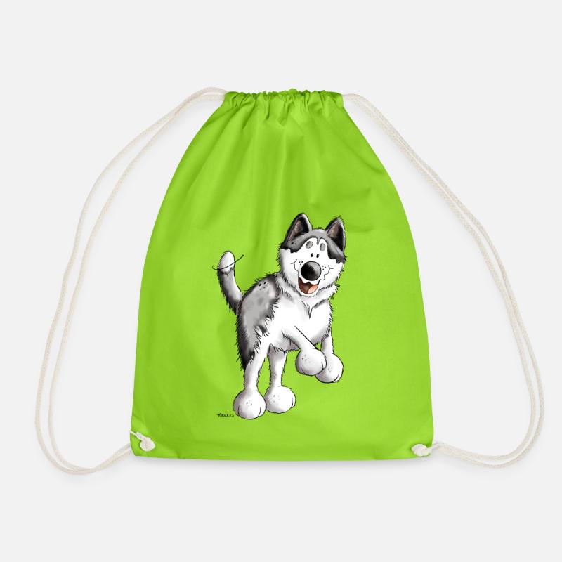 Fröhlicher Husky - Turnbeutel - Neongrün