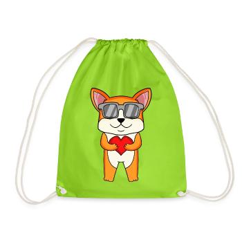 Welsh Corgi Pembroke with sunglasses and heart - Drawstring Bag - neon green - Front