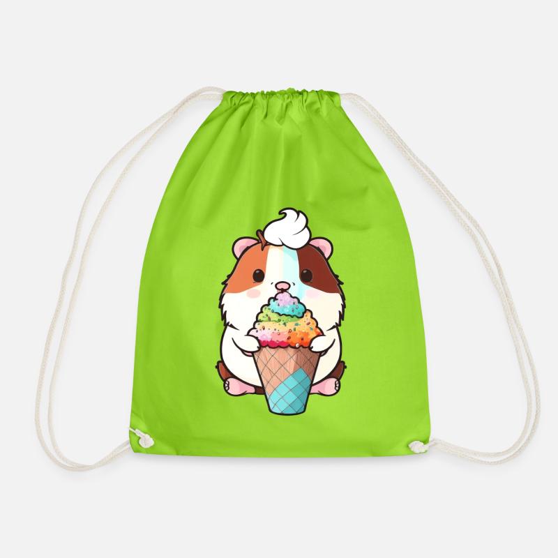 Kleiner Hamster mit buntem Eis - Drawstring Bag - neon green