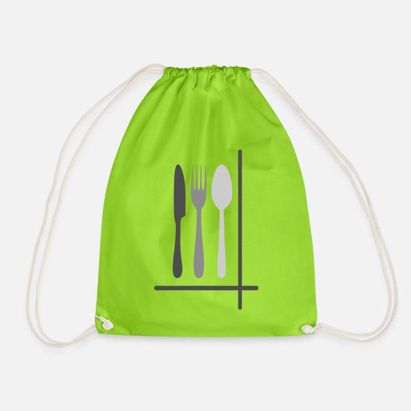 Cutlery Silhouettes Minimalist - Drawstring Bag - neon green
