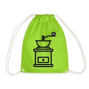 Coffee Love: Coffee Grinder with Heart Vector - Drawstring Bag - neon green - Front