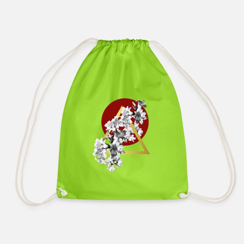Geometric Golden Lilies - Drawstring Bag - neon green