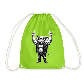 Rocker Elephant Metal Heavy Metal Hardrock Design - Drawstring Bag - neon green - Front