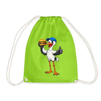 Stork with hamburger - Drawstring Bag - neon green - Front