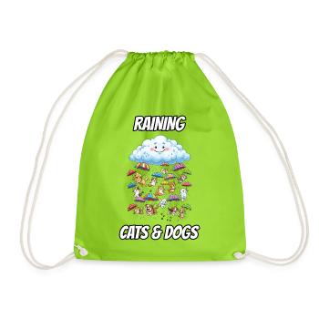 Raining Cats and Dogs – lustiger Idiom-Cartoon - Turnbeutel - Neongrün - Vorne