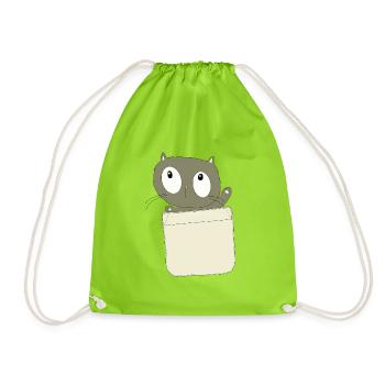 Neugierige Katze in der Tasche - Turnbeutel - Neongrün - Vorne