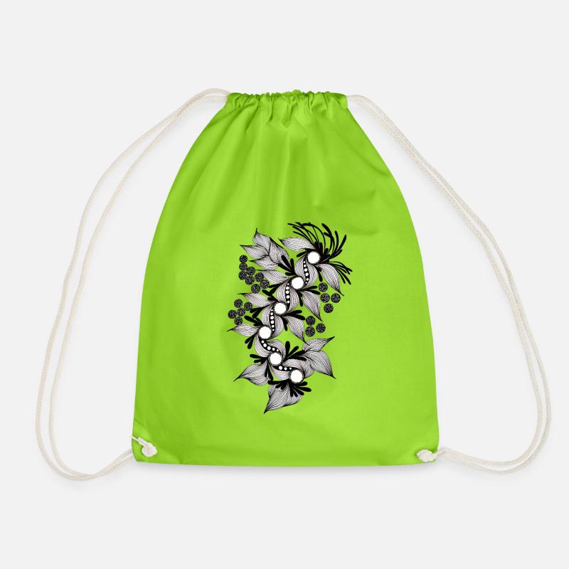 Black and White Flower Spiral - Drawstring Bag - neon green
