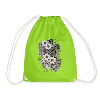 Tourbillons de fleurs noires et blanches - Sac de sport léger - vert néon - Devant