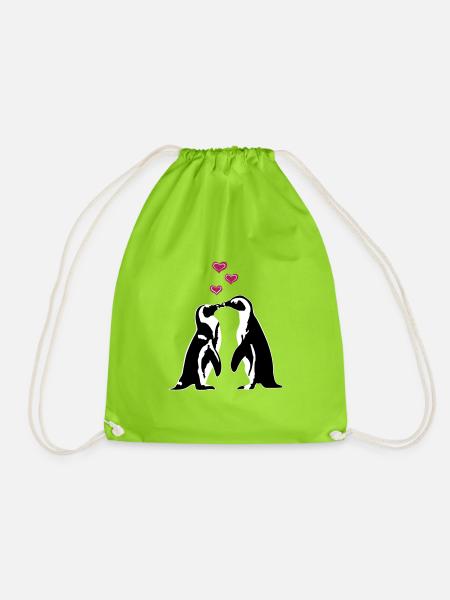 Penguins in love - Drawstring Bag - neon green