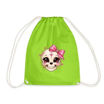 Glitzernder Kristallskull mit Schleife - Turnbeutel - Neongrün - Vorne
