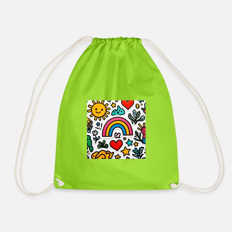 Fröhlicher Doodle-Regenbogen - Turnbeutel - Neongrün