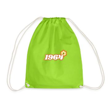 1964 Born with Retro Hippie Flower - Drawstring Bag - neon green - Front