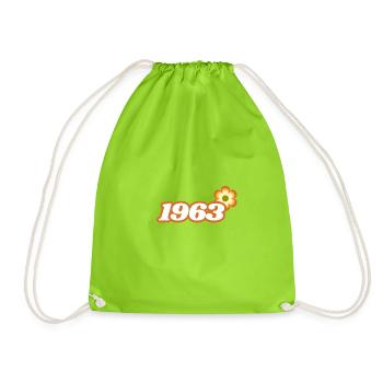 1963 Born with Retro Hippie Flower - Drawstring Bag - neon green - Front