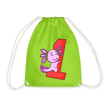 1 year old - Enrollment - Axolotl motif - Drawstring Bag - neon green - Front