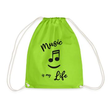 Musik - Music is my life - Note lachen - Turnbeutel - Neongrün - Vorne