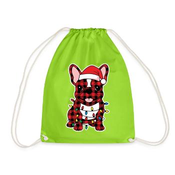 Chien Bouledogue Français Noël Plaid - Sac de sport léger - vert néon - Devant